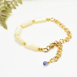 画像10: 【マハロ】 高品質 天然石 ホワイトシェル ヘマタイト オリジナル1点物ブレスレット / 脱着式誕生石プレートチャーム 刻印可能 /ギフト/ 【M_11】 MAHALO ジーラブ (10)