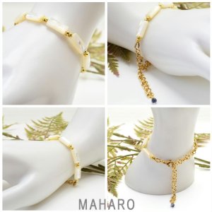 画像4: 【マハロ】 高品質 天然石 ホワイトシェル ヘマタイト オリジナル1点物ブレスレット / 脱着式誕生石プレートチャーム 刻印可能 /ギフト/ 【M_11】 MAHALO ジーラブ (4)