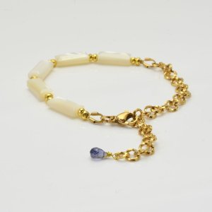 画像5: 【マハロ】 高品質 天然石 ホワイトシェル ヘマタイト オリジナル1点物ブレスレット / 脱着式誕生石プレートチャーム 刻印可能 /ギフト/ 【M_11】 MAHALO ジーラブ (5)