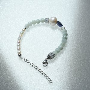 画像8: 天然石 幸せを感じる ブレスレット 翡翠 パール アイオライト ヘマタイト 「繁栄」「純粋」「健康」「長寿」「富」「無垢」「円満」オリジナル 1点物 高品質/ 脱着式誕生石プレートチャーム 刻印可能 / 【M_16】 MAHALO ジーラブ (8)