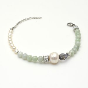 画像5: 天然石 幸せを感じる ブレスレット 翡翠 パール アイオライト ヘマタイト 「繁栄」「純粋」「健康」「長寿」「富」「無垢」「円満」オリジナル 1点物 高品質/ 脱着式誕生石プレートチャーム 刻印可能 / 【M_16】 MAHALO ジーラブ (5)