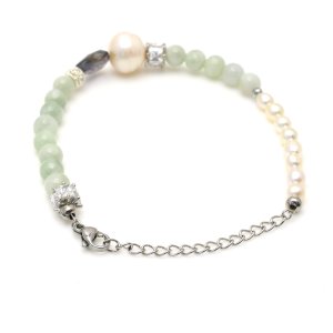 画像4: 天然石 幸せを感じる ブレスレット 翡翠 パール アイオライト ヘマタイト 「繁栄」「純粋」「健康」「長寿」「富」「無垢」「円満」オリジナル 1点物 高品質/ 脱着式誕生石プレートチャーム 刻印可能 / 【M_16】 MAHALO ジーラブ (4)