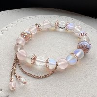 画像1: パワーストーン チェーンチャームが可愛い 天然石ブレスレット アクアオーラ ブルーレース ローズクォーツ 水晶 選べる エンド 誕生石 アクアマリン 水晶 エメラルド / オプションで刻印できるプレート付誕生石チャーム / レディース MAHALO【M_08】