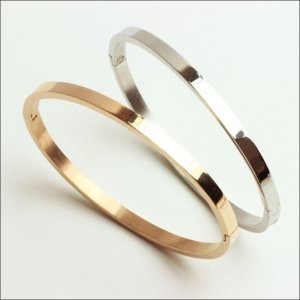 画像4: ステンレス バングル ピンクゴールド / 4ミリ幅 オーバル キュービックジルコニア ハーフエタニティ バングル 誕生日クリスマスプレゼント 記念日 高品質 お祝い ギフト用 / ジーラブ (4)