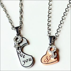 画像3: I ｌｏｖｅ ｙｏｕ ハート ふたつが重なる ピッタリ寄り添う ペア ペンダントトップ ステンレス ネックレス ヘッドギフト用 / ジーラブ (3)