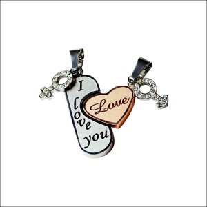 画像2: I ｌｏｖｅ ｙｏｕ ハート ふたつが重なる ピッタリ寄り添う ペア ペンダントトップ ステンレス ネックレス ヘッドギフト用 / ジーラブ (2)