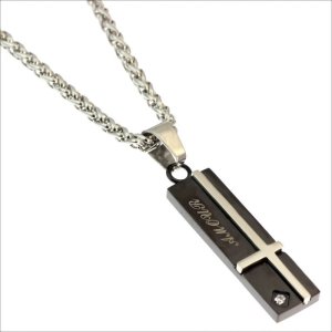 画像3: 刻印（最大20文字無料）CZダイヤ付メッセージブラッククロスプレート ステンレスネックレストップ ギフト用 / ジーラブ (3)