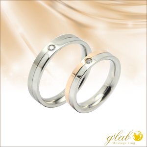 画像1: ツートンペアリング　ピンクゴールド＆シルバーステンレスリング　天然ダイヤモンド0.033ct　マリッジリング結婚指輪 Vie (1)