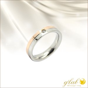 画像1: ツートンリング　ピンクゴールドステンレスリング　天然ダイヤモンド0.033ct　316L　指輪 錆びないリング メッセージ刻印 (1)